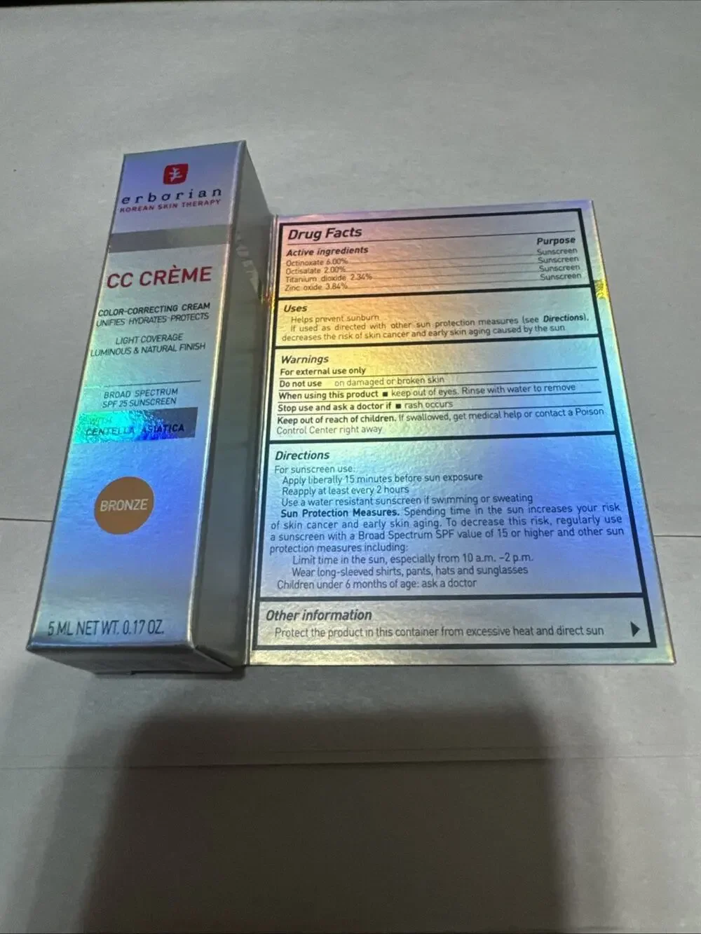 Erborian Color Correcting CC Cream with Centella Asiatica Bronze SPF 25 5 ml
